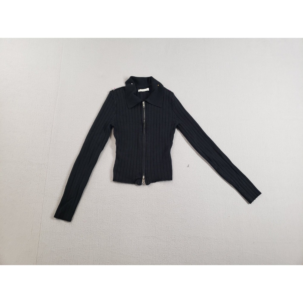 Abercrombie & Fitch Women Sweater S Black Zip Up Long Sleeve Ribbed Collared